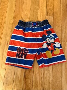 Disney Red, Blue & White Mickey Striped Swim Shorts